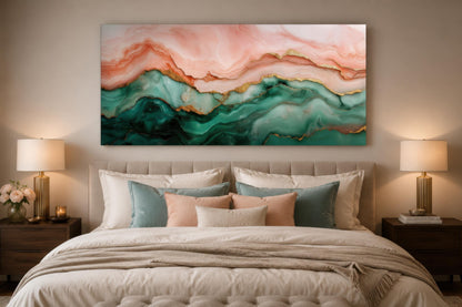 Blush Pink Green Abstract Marble Canvas Wall Art with Gold Veins