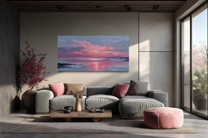 Blush Pink Ocean Sunset Coastal Canvas Wall Art