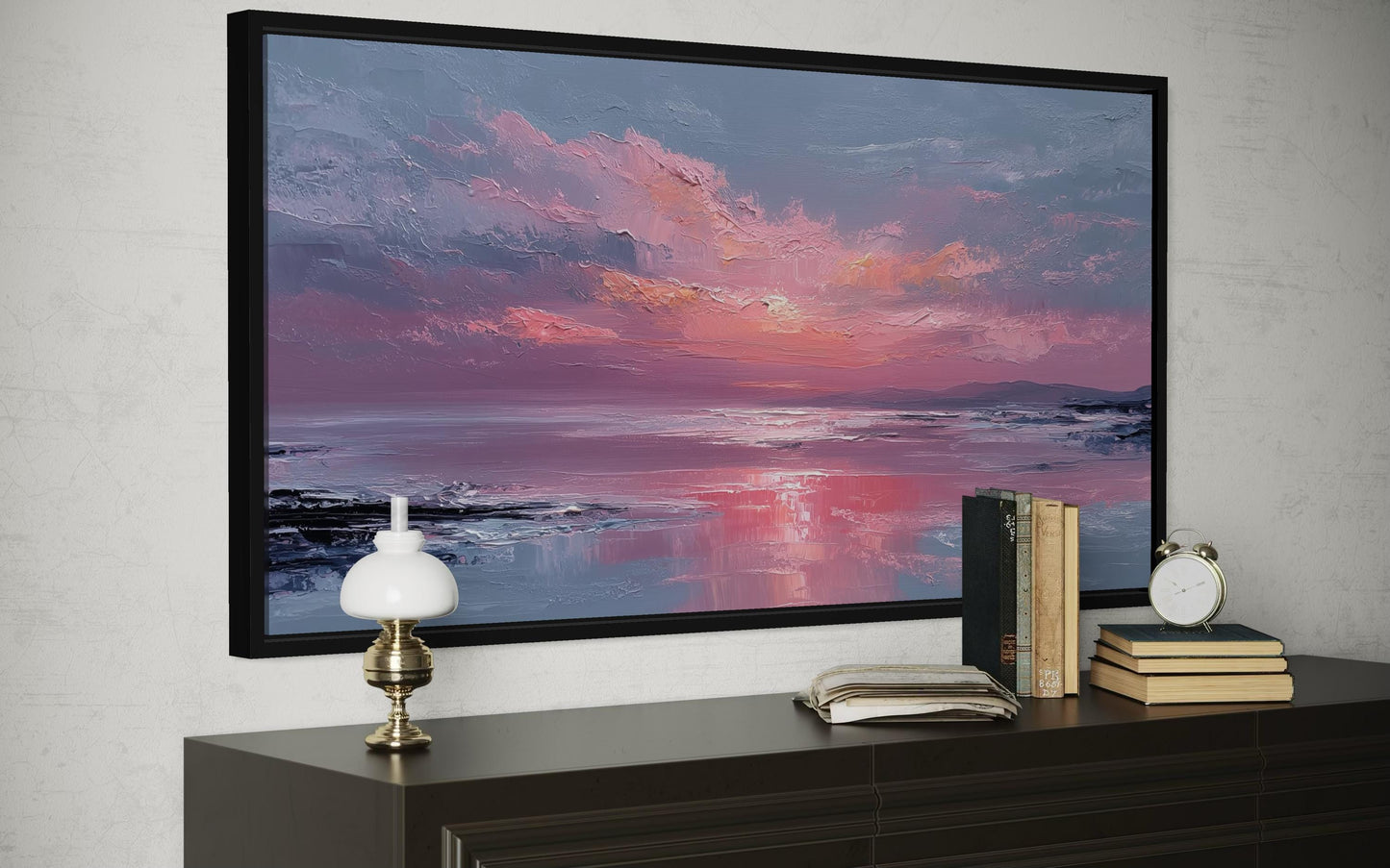 Blush Pink Ocean Sunset Coastal Canvas Wall Art