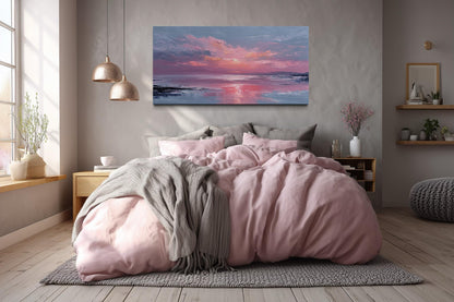 Blush Pink Ocean Sunset Coastal Canvas Wall Art
