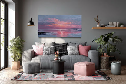 Blush Pink Ocean Sunset Coastal Canvas Wall Art
