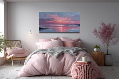 Blush Pink Ocean Sunset Coastal Canvas Wall Art