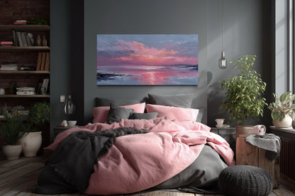 Blush Pink Ocean Sunset Coastal Canvas Wall Art