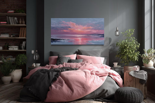 Blush Pink Ocean Sunset Coastal Canvas Wall Art