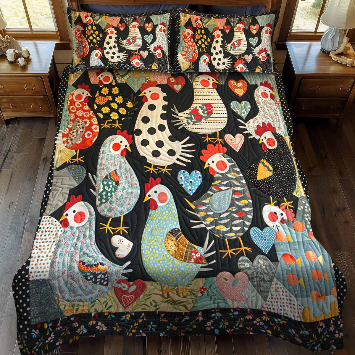 Blushing Hens 3-Piece Quilted Bedding Set - Single (59" x 70")