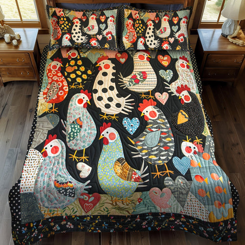 Blushing Hens 3-Piece Quilted Bedding Set - Single (59" x 70")