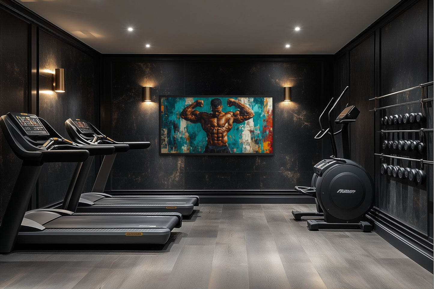 Bodybuilder Graffiti Wall Art – Framed Canvas Gym Painting for Fitness Room Decor