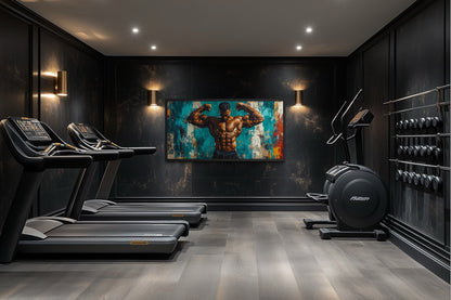 Bodybuilder Graffiti Wall Art – Framed Canvas Gym Painting for Fitness Room Decor