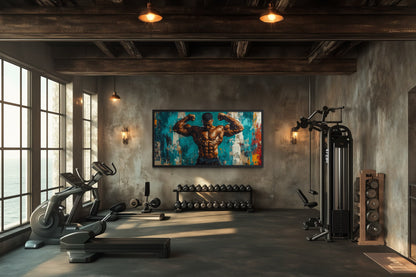 Bodybuilder Graffiti Wall Art – Framed Canvas Gym Painting for Fitness Room Decor