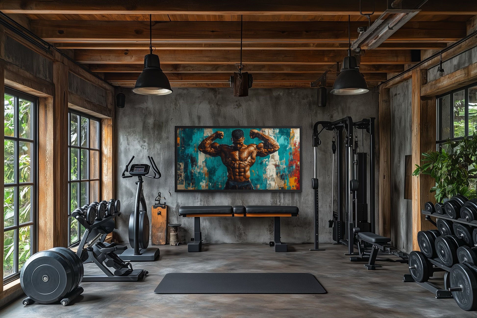 Bodybuilder Graffiti Wall Art – Framed Canvas Gym Painting for Fitness Room Decor