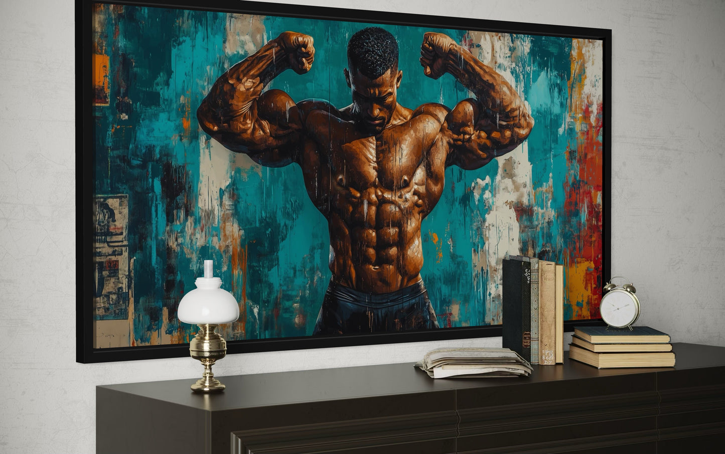 Bodybuilder Graffiti Wall Art – Framed Canvas Gym Painting for Fitness Room Decor