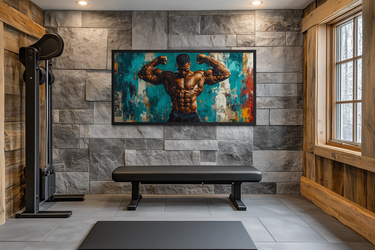 Bodybuilder Graffiti Wall Art – Framed Canvas Gym Painting for Fitness Room Decor