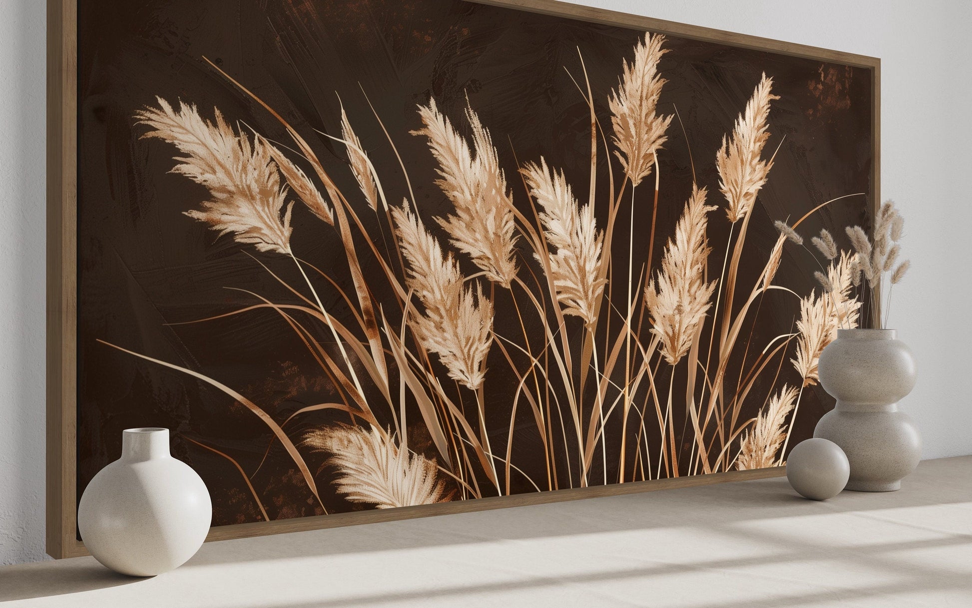 Boho Canvas Wall Art – Brown Beige Framed Canvas Print | Rustic Farmhouse Decor