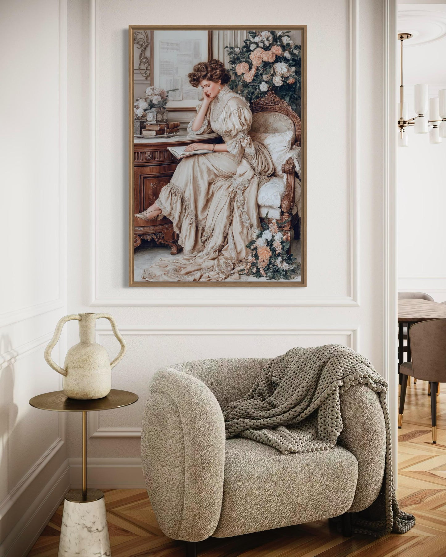 Boho Chic Vintage Style Woman Reading Canvas Wall Art