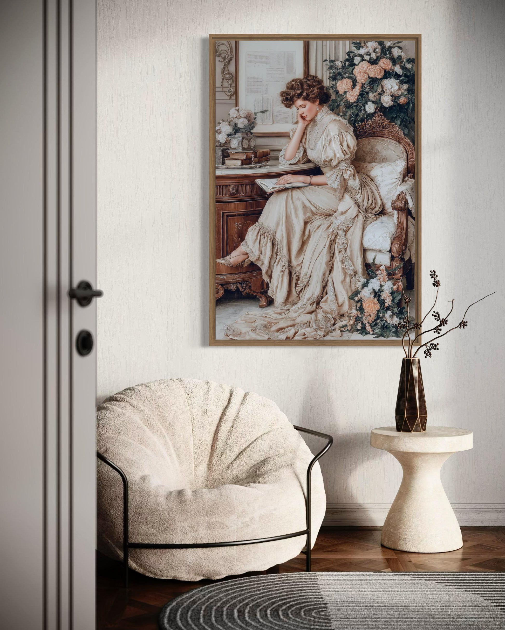 Boho Chic Vintage Style Woman Reading Canvas Wall Art