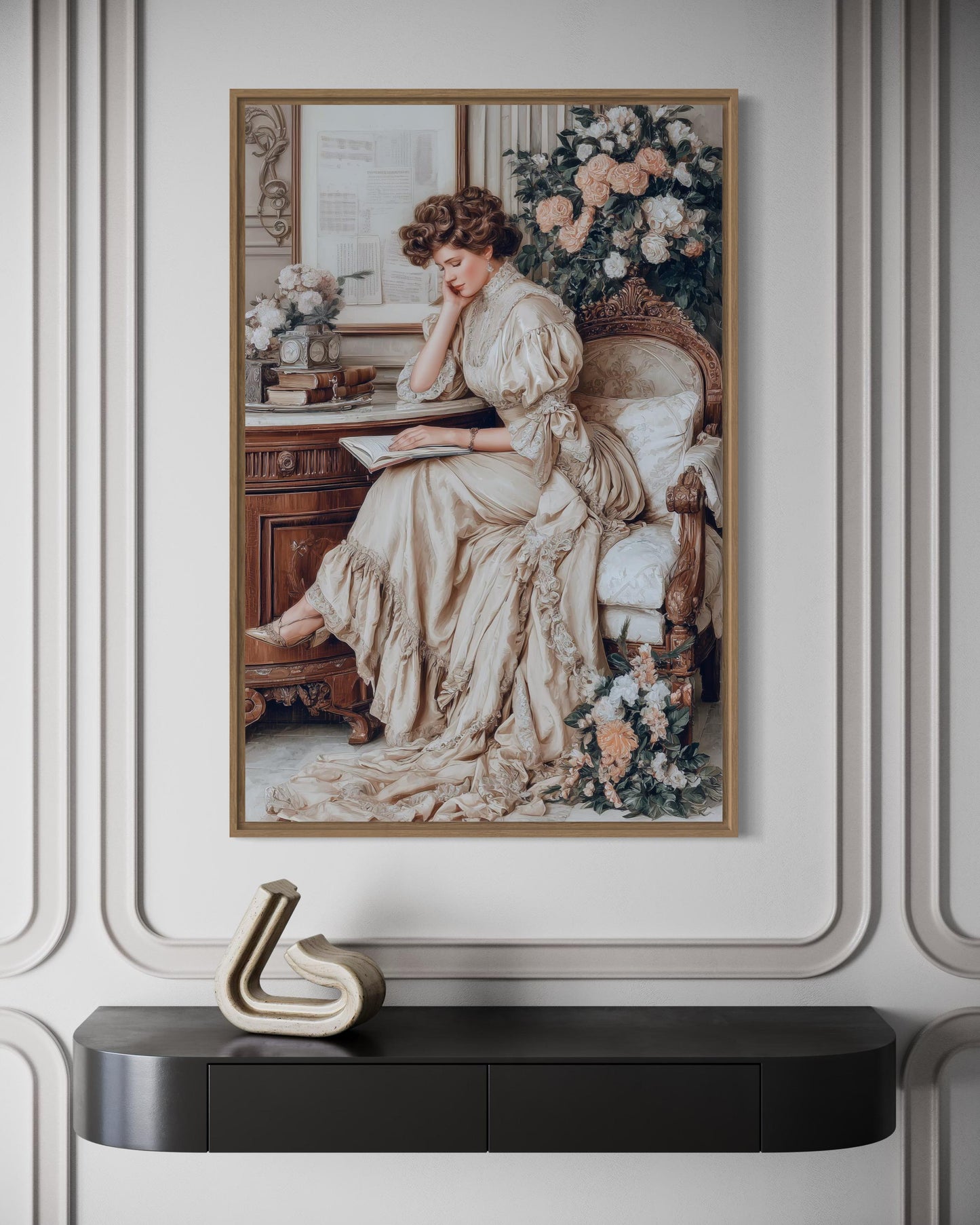 Boho Chic Vintage Style Woman Reading Canvas Wall Art