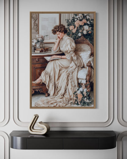 Boho Chic Vintage Style Woman Reading Canvas Wall Art
