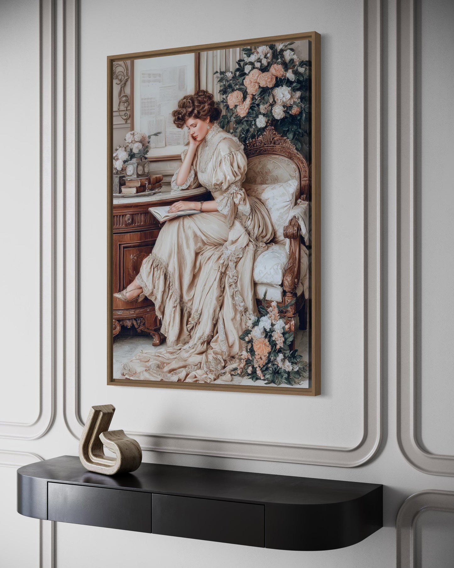 Boho Chic Vintage Style Woman Reading Canvas Wall Art