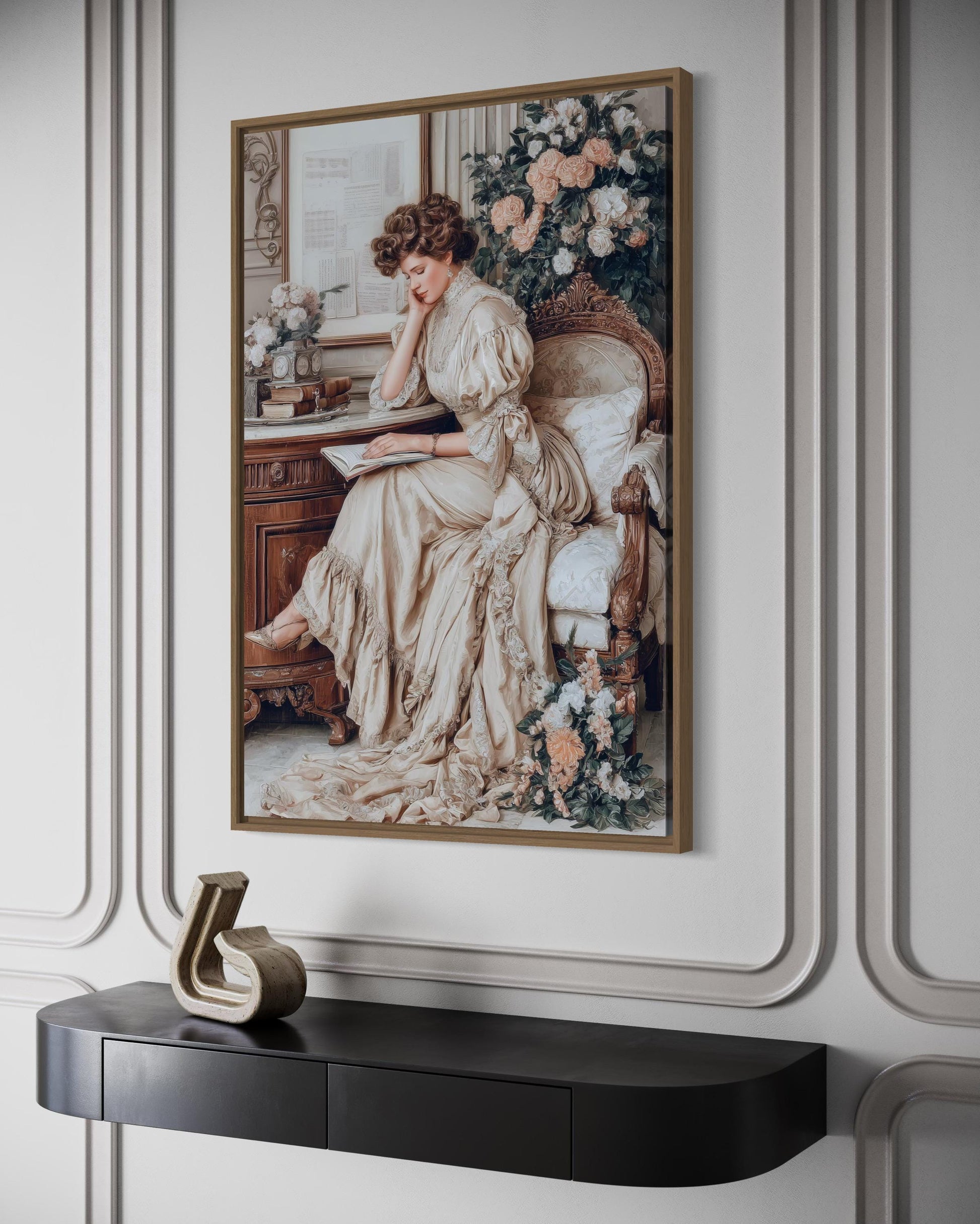 Boho Chic Vintage Style Woman Reading Canvas Wall Art