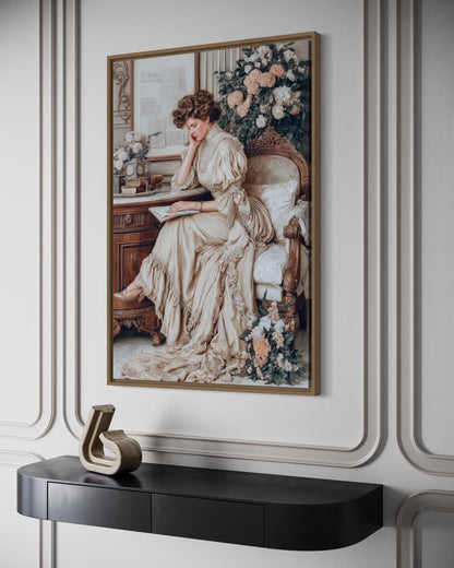 Boho Chic Vintage Style Woman Reading Canvas Wall Art