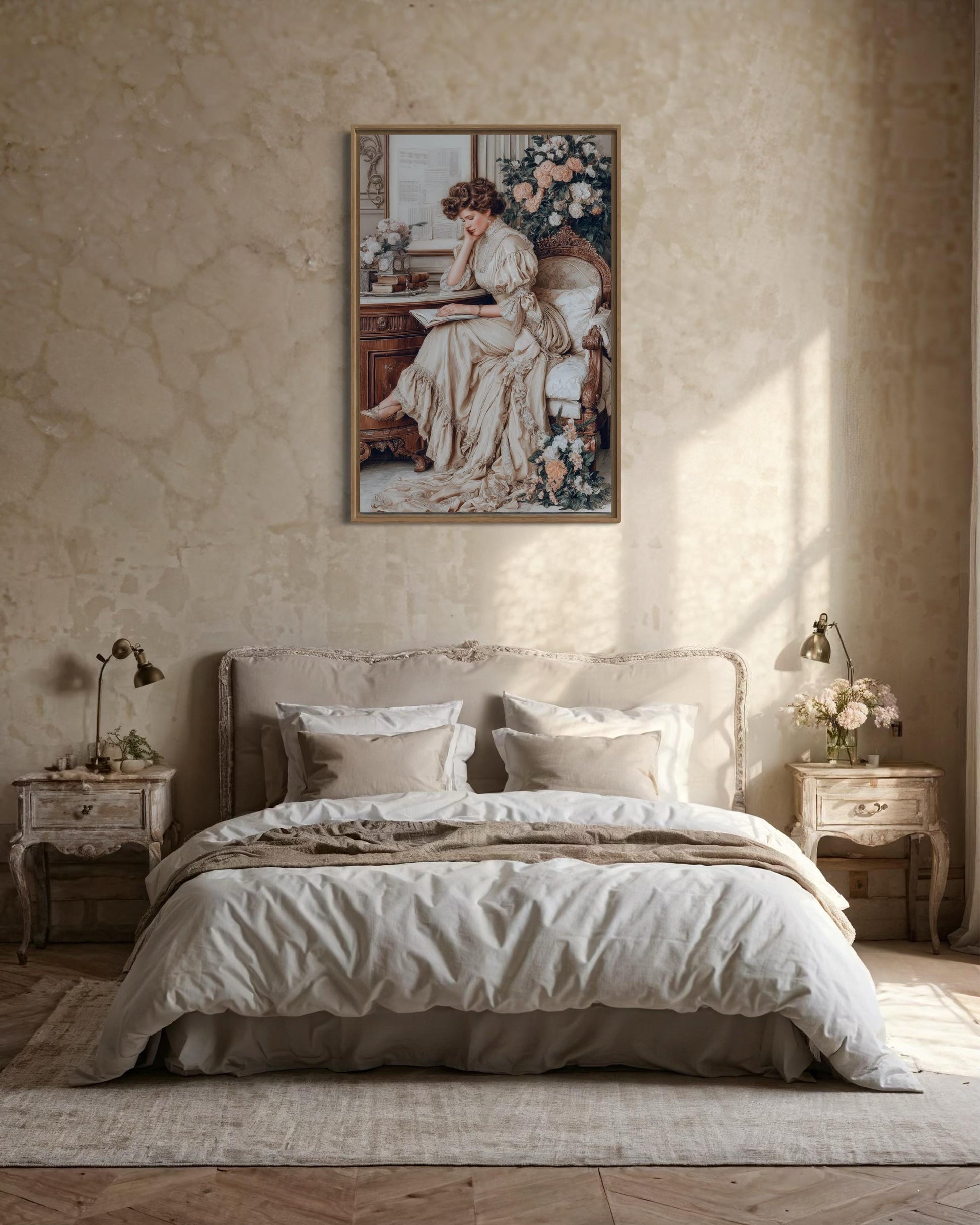 Boho Chic Vintage Style Woman Reading Canvas Wall Art