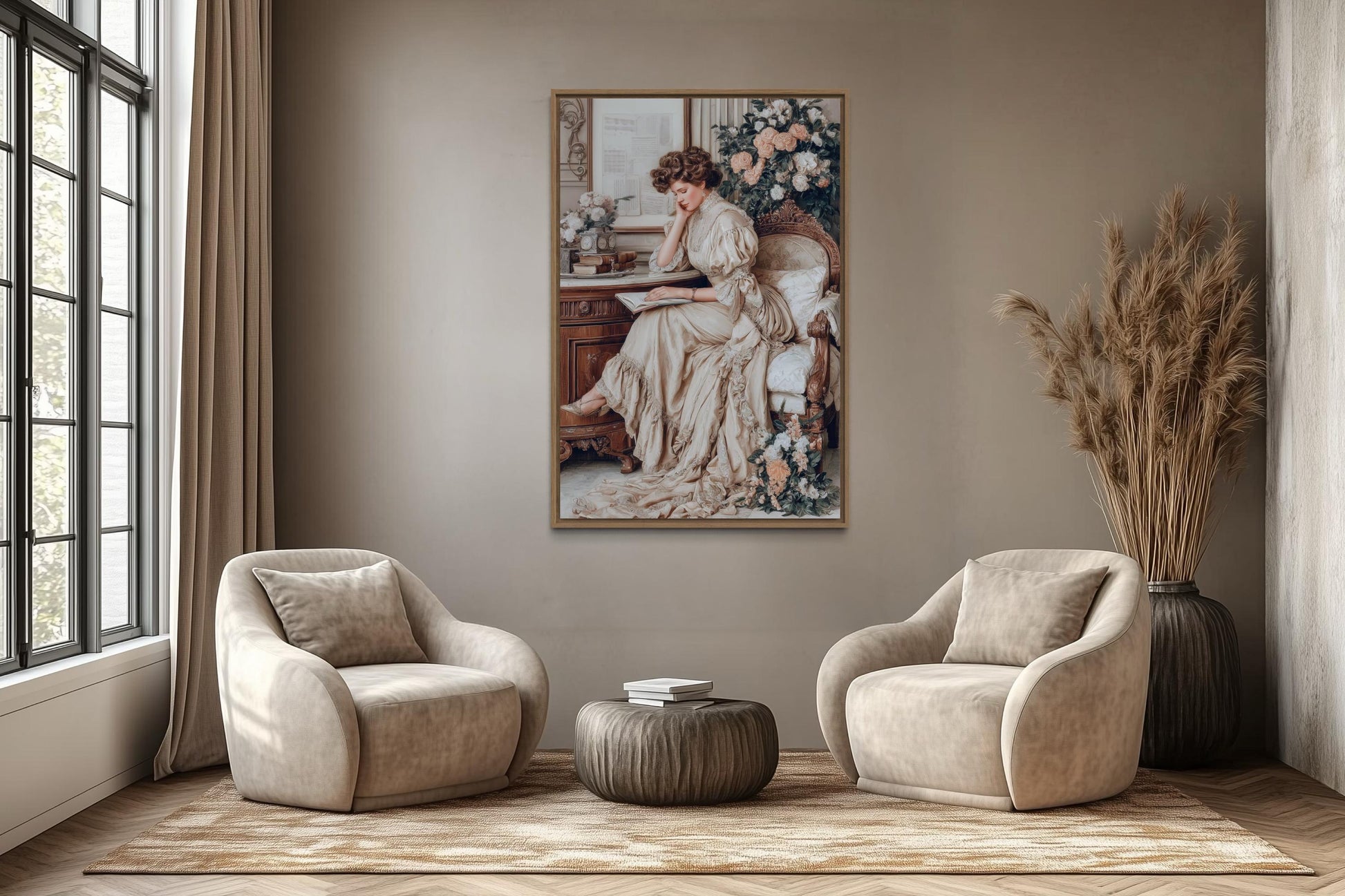 Boho Chic Vintage Style Woman Reading Canvas Wall Art