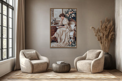 Boho Chic Vintage Style Woman Reading Canvas Wall Art