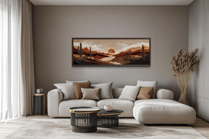 Boho Desert Sunset with Cactus Long Horizontal Canvas Wall Art
