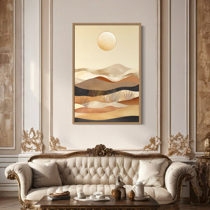 Boho Desert Vertical Mid Century Modern Framed Canvas Wall Art In Neutral Colors