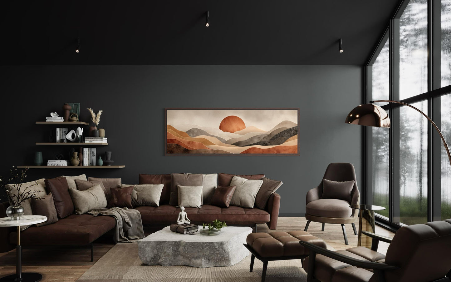 Boho Desert Wall Art - Long Horizontal Canvas Print | Terracotta Brown Landscape