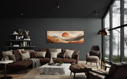 Boho Desert Wall Art - Long Horizontal Canvas Print | Terracotta Brown Landscape