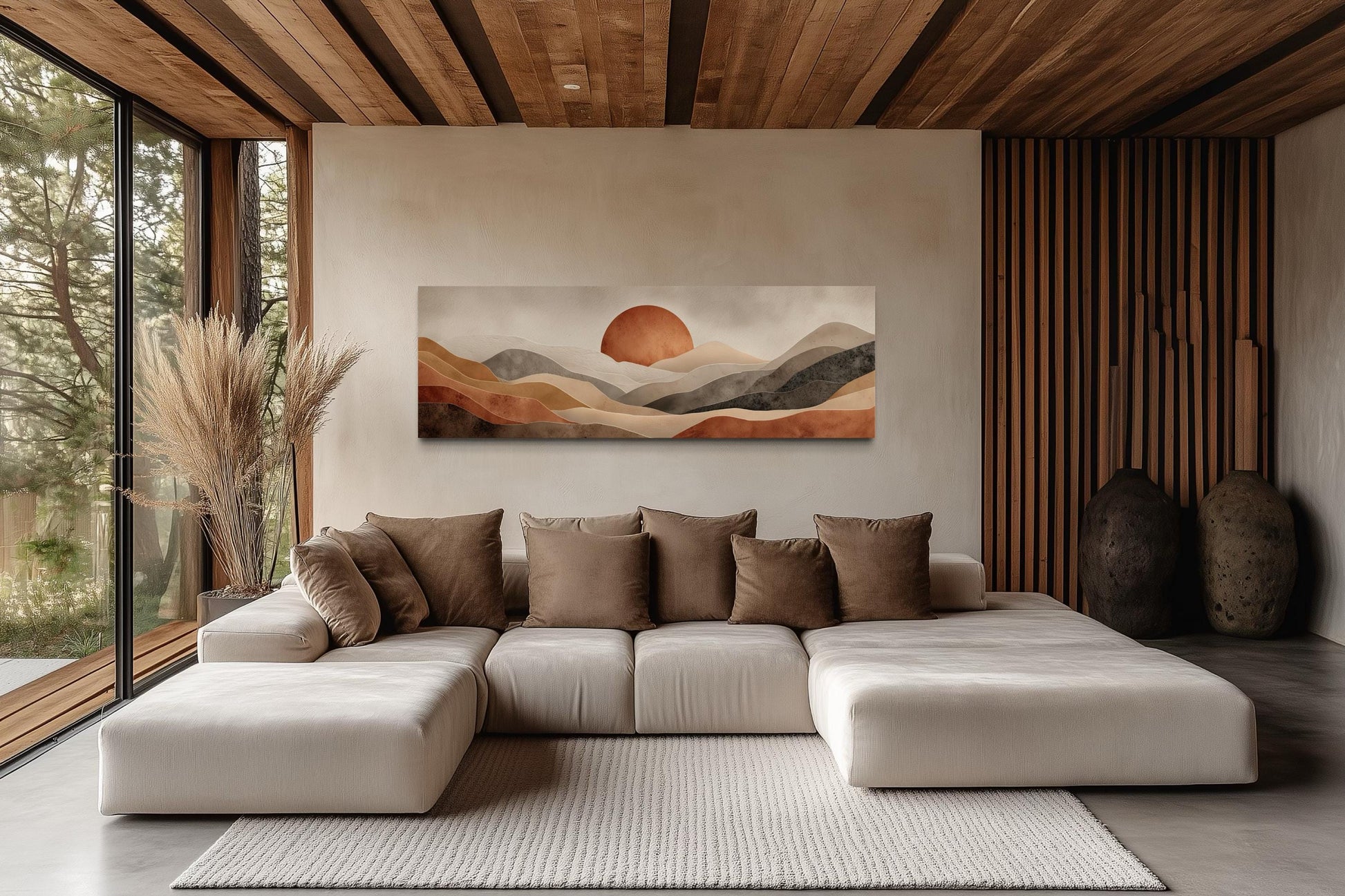 Boho Desert Wall Art - Long Horizontal Canvas Print | Terracotta Brown Landscape