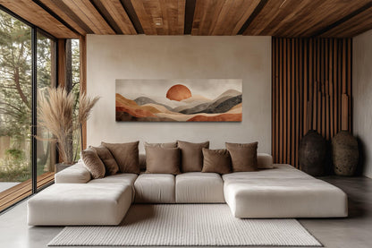 Boho Desert Wall Art - Long Horizontal Canvas Print | Terracotta Brown Landscape