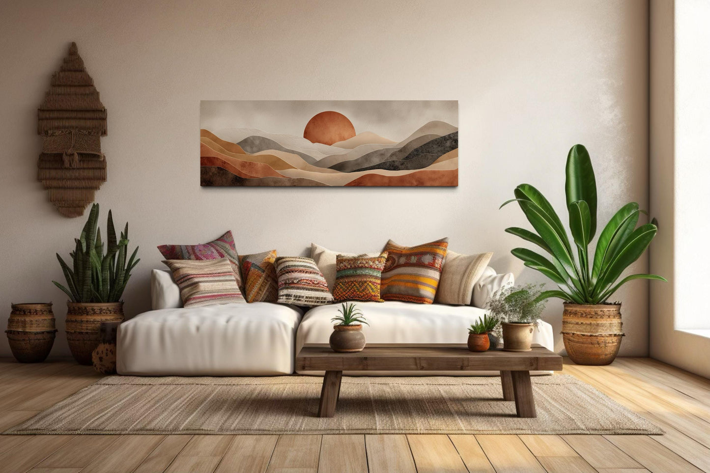 Boho Desert Wall Art - Long Horizontal Canvas Print | Terracotta Brown Landscape