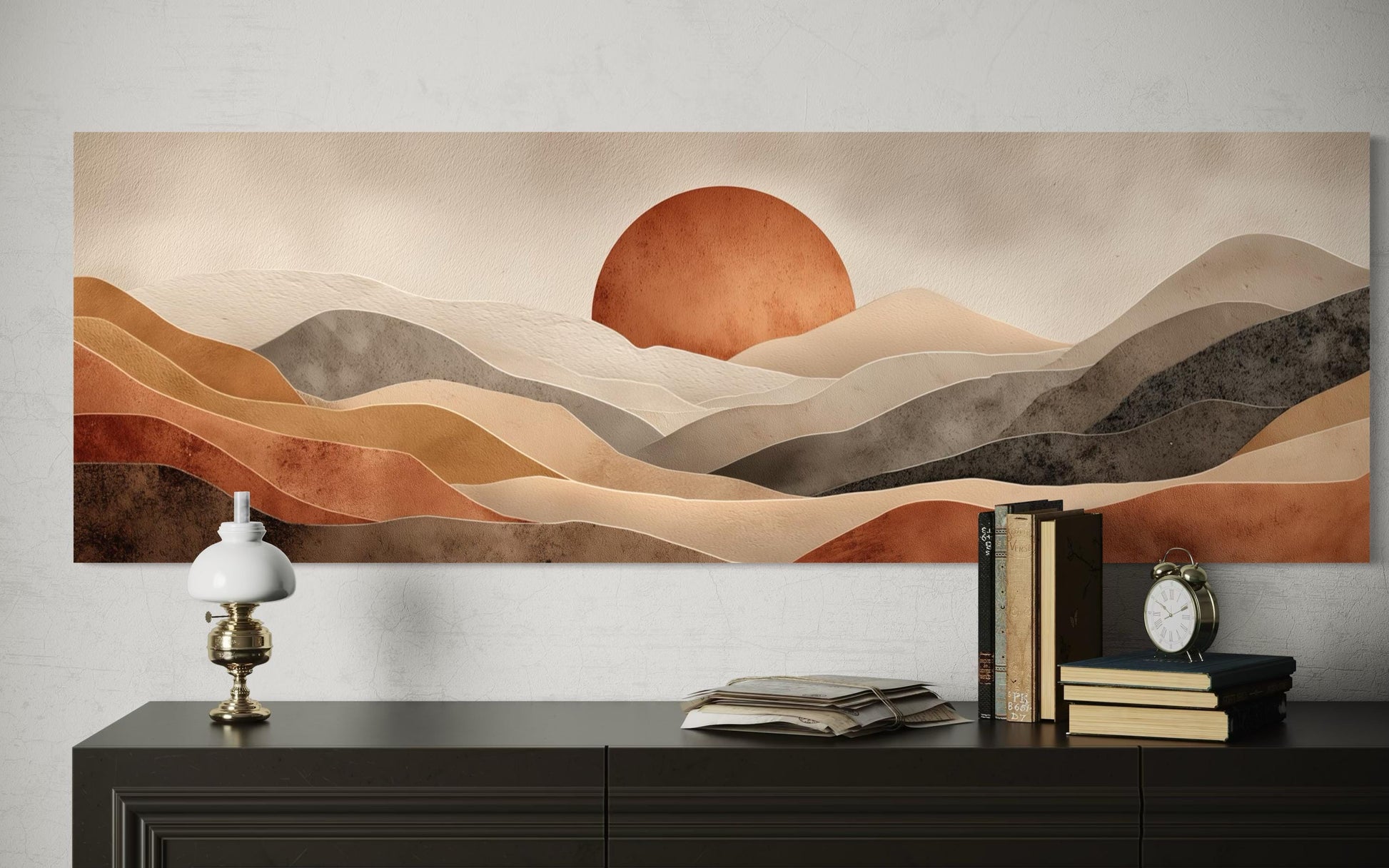 Boho Desert Wall Art - Long Horizontal Canvas Print | Terracotta Brown Landscape