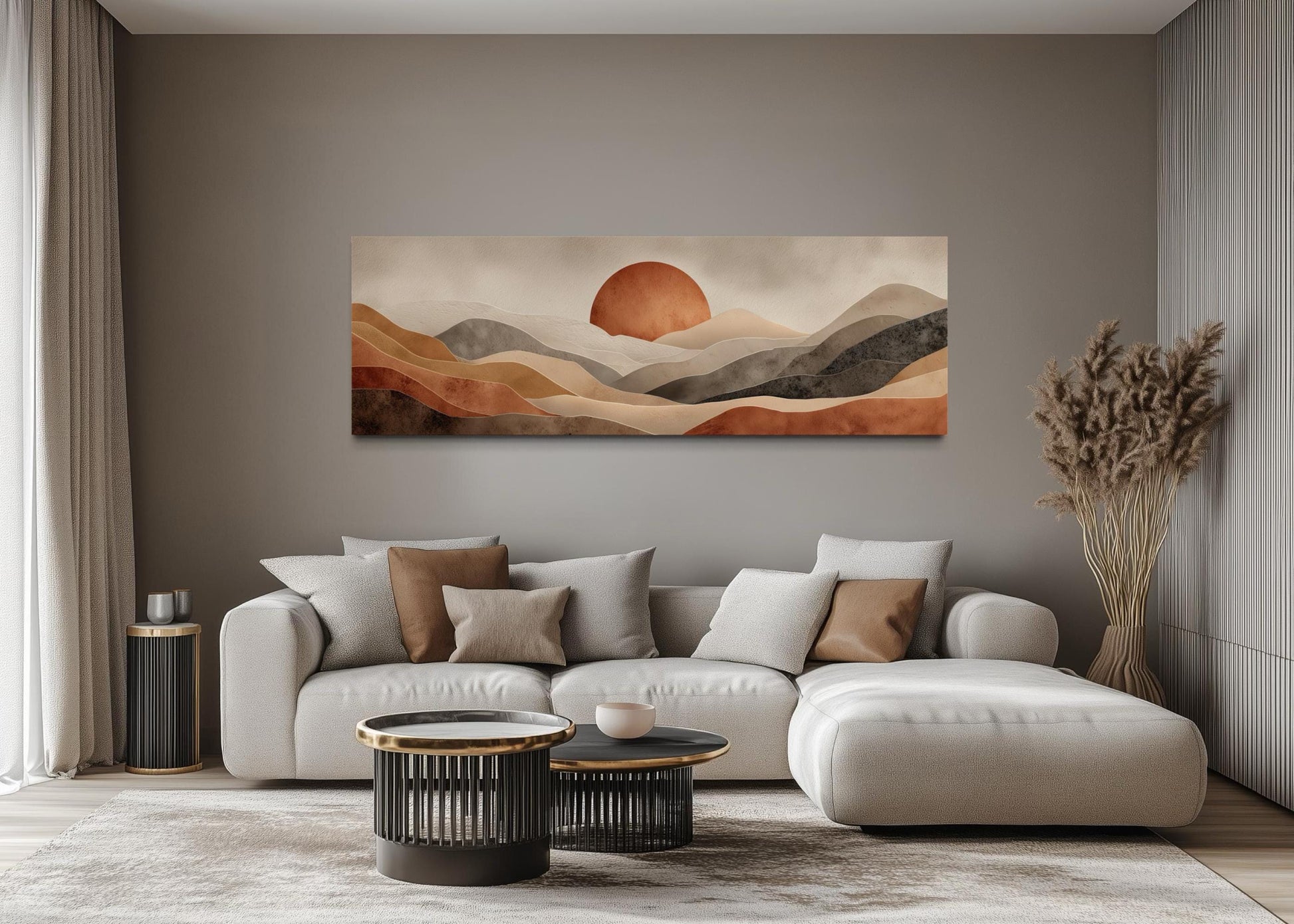 Boho Desert Wall Art - Long Horizontal Canvas Print | Terracotta Brown Landscape