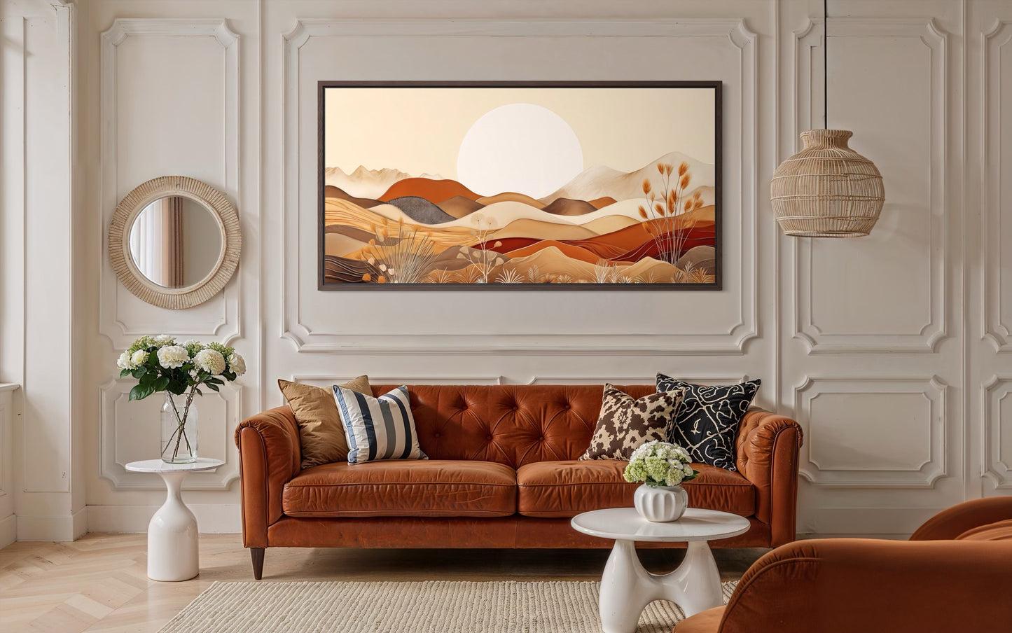 Boho Desert Wall Art - Mid Century Landscape Framed Canvas in Neutral Earth Tones