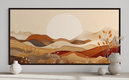 Boho Desert Wall Art - Mid Century Landscape Framed Canvas in Neutral Earth Tones