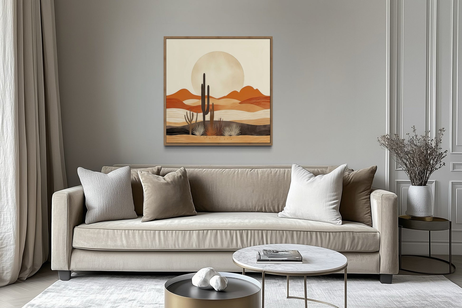 Boho Minimalist Neutral Arizona Desert Landscape Framed Canvas Wall Art