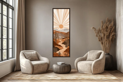 Boho Saguaro Wall Art - Tall Narrow Desert Cactus Canvas | Southwest Terracotta Decor