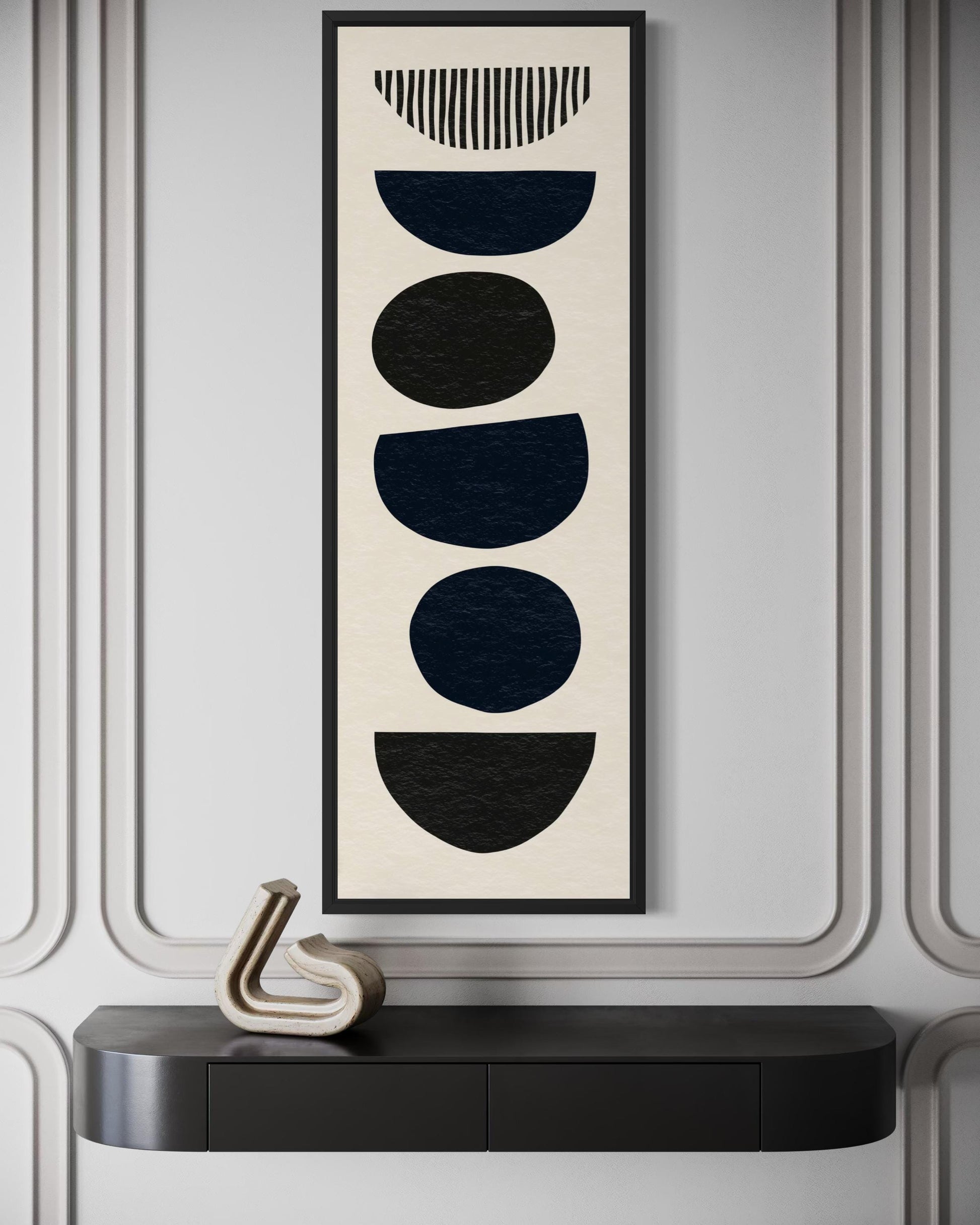 Boho Stacked Stones Tall Narrow Black Neutral Canvas Wall Art