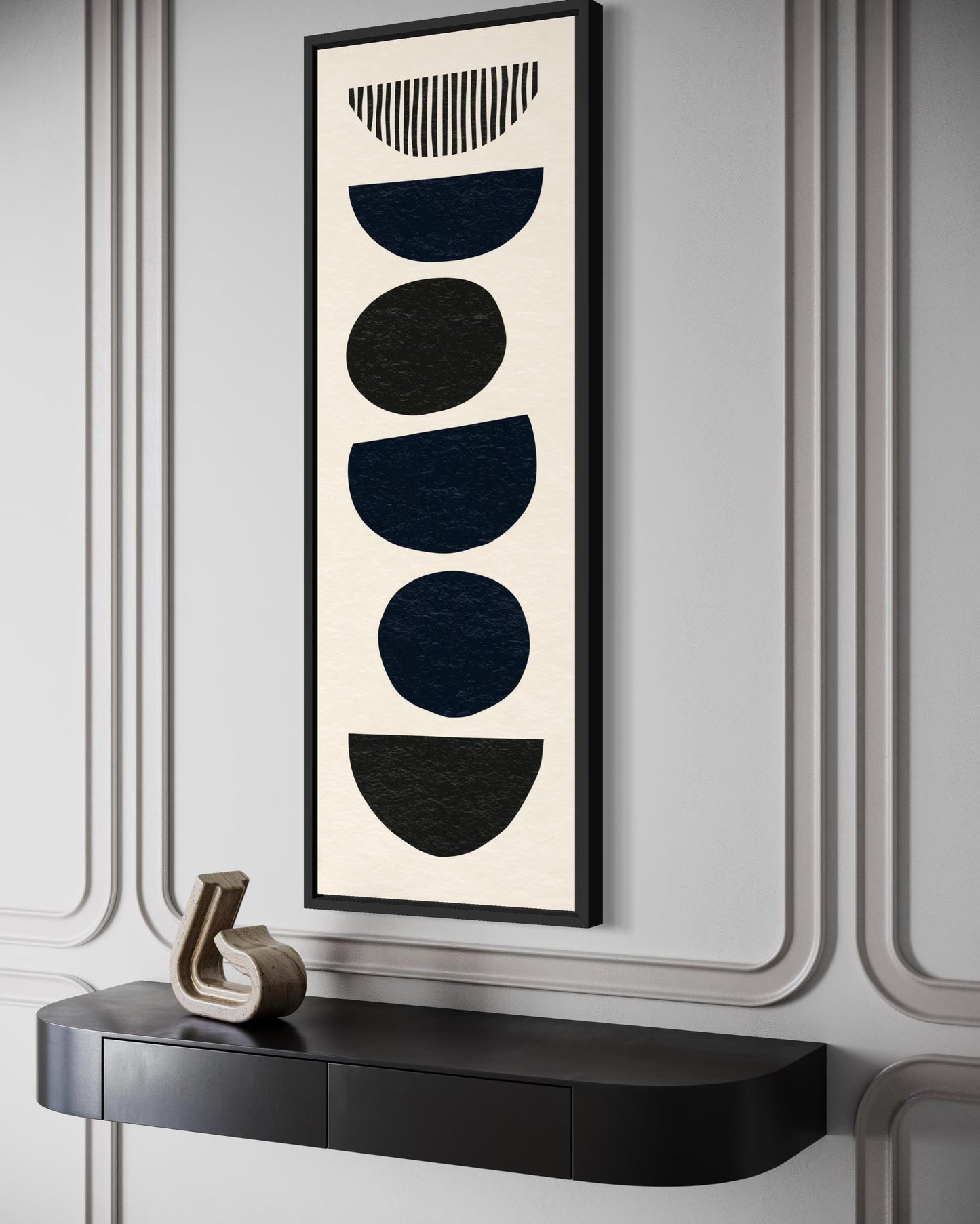 Boho Stacked Stones Tall Narrow Black Neutral Canvas Wall Art