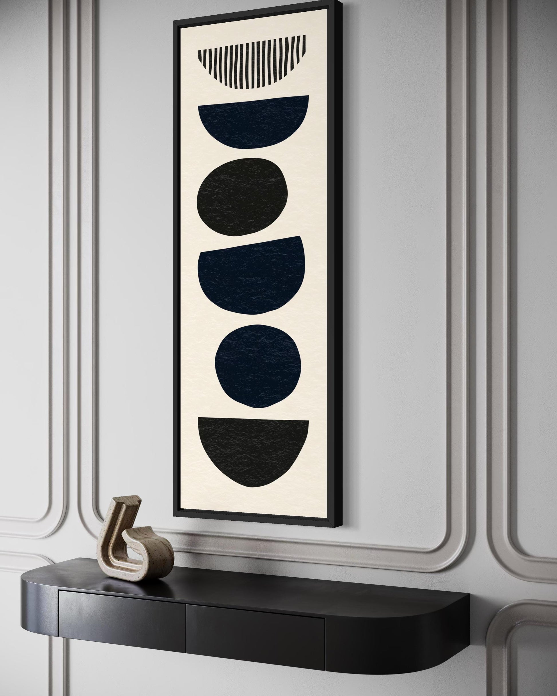 Boho Stacked Stones Tall Narrow Black Neutral Canvas Wall Art