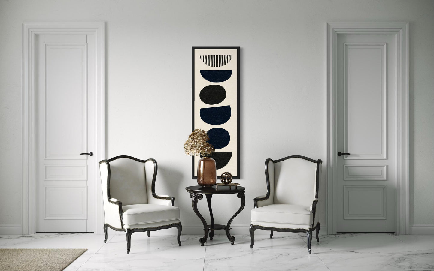 Boho Stacked Stones Tall Narrow Black Neutral Canvas Wall Art