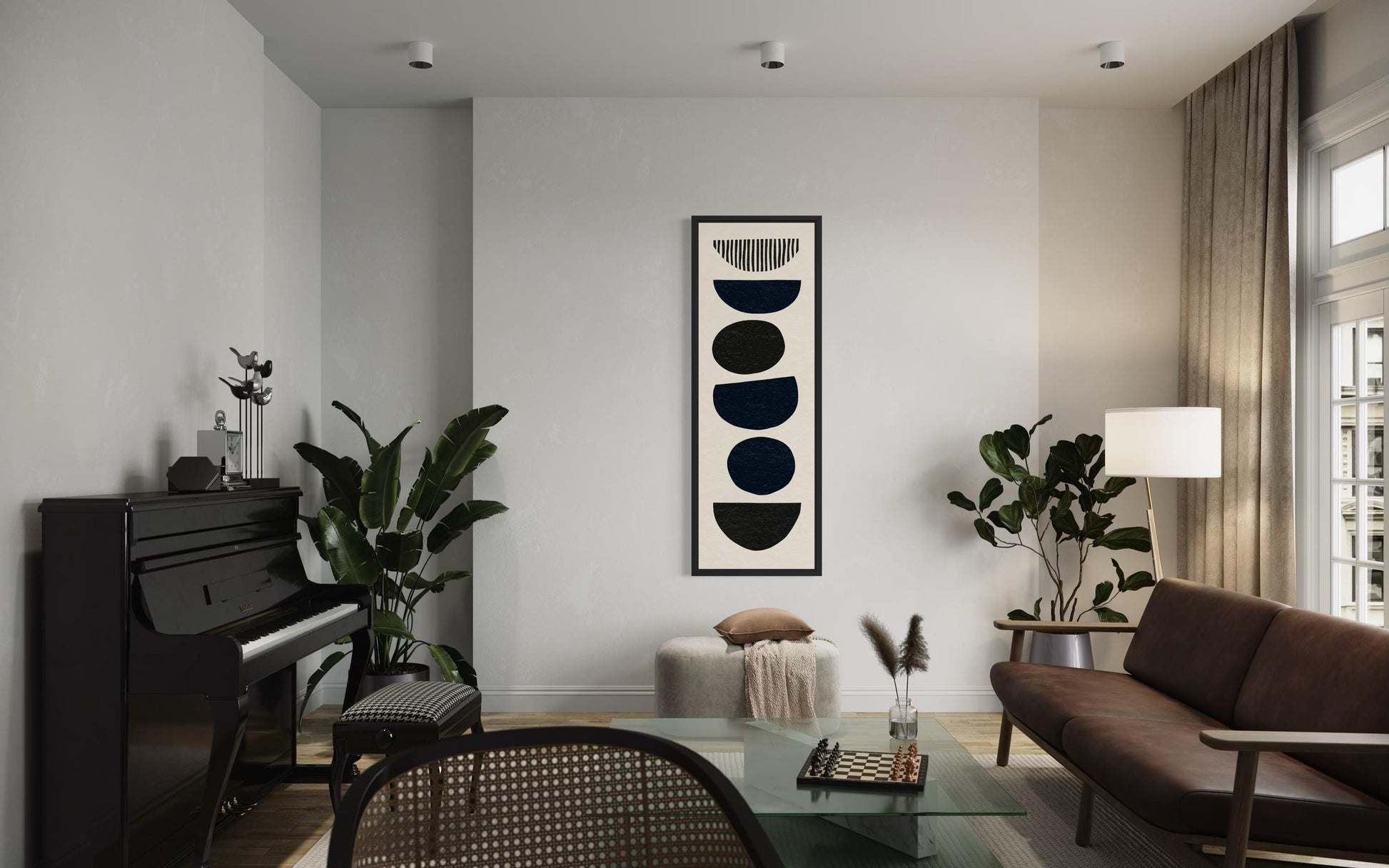 Boho Stacked Stones Tall Narrow Black Neutral Canvas Wall Art