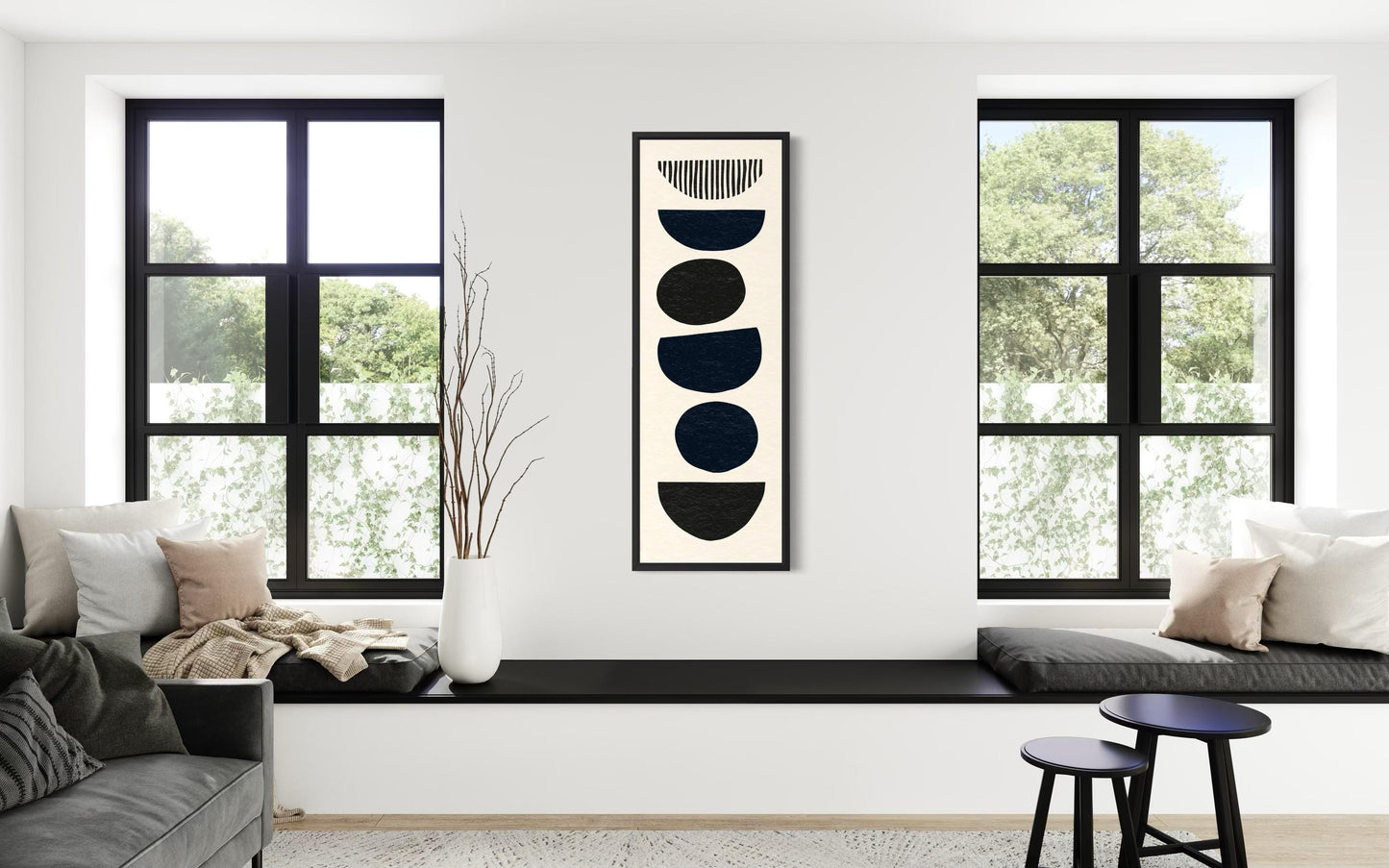 Boho Stacked Stones Tall Narrow Black Neutral Canvas Wall Art