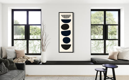 Boho Stacked Stones Tall Narrow Black Neutral Canvas Wall Art