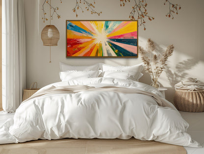 Boho Sun Rays Wall Art - Multicolored Framed Canvas Print for Living Room Decor