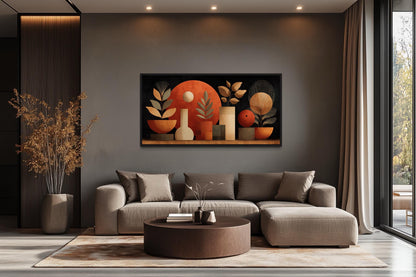 Boho Terracotta Wall Art - Abstract Canvas Print with Vases and Leaves for Neutral Decor