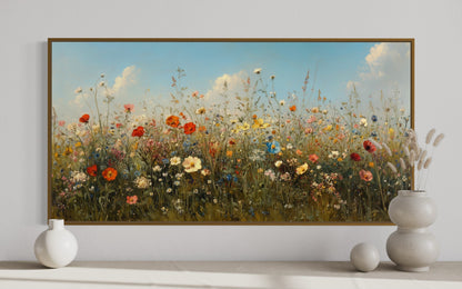 Boho Wildflowers Canvas Large Framed Art – Rustic Farmhouse Floral Wall Decor